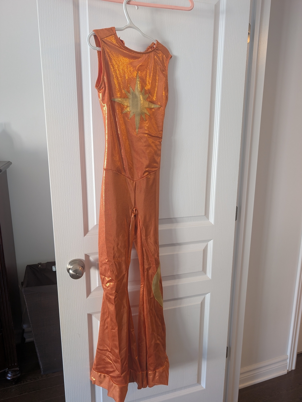 Girls Orange Metallic Star One-Piece Jumpsuit